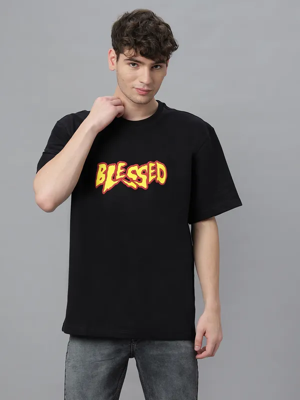 Black_Cotton_Graphic_Puff_Printed_Round_Neck_Half_Sleeves_Oversized_T-Shirt_For_Unisex