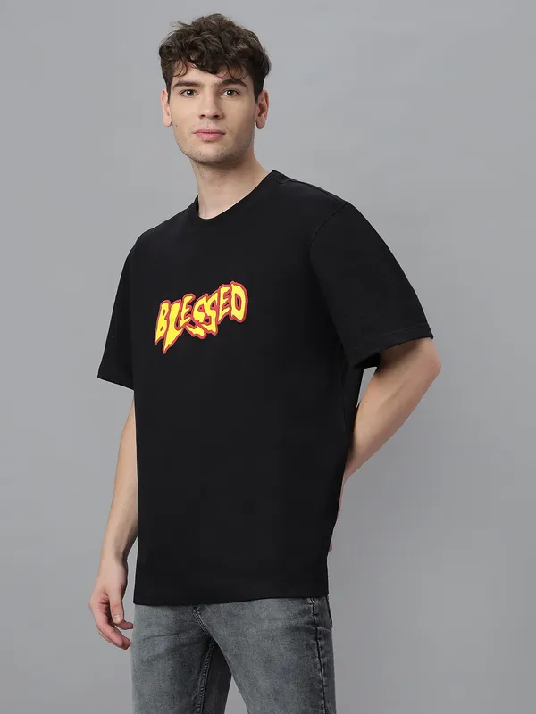 Black_Cotton_Graphic_Puff_Printed_Round_Neck_Half_Sleeves_Oversized_T-Shirt_For_Unisex