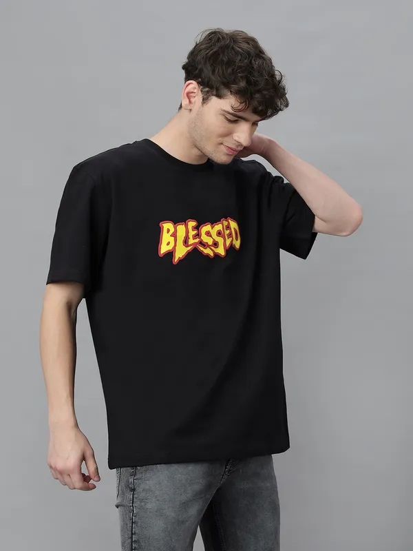 Black_Cotton_Graphic_Puff_Printed_Round_Neck_Half_Sleeves_Oversized_T-Shirt_For_Unisex