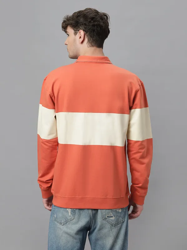 Orange_Cotton_Collar_Neck_Full_Sleeves_Oversized_T-Shirt_For_Unisex