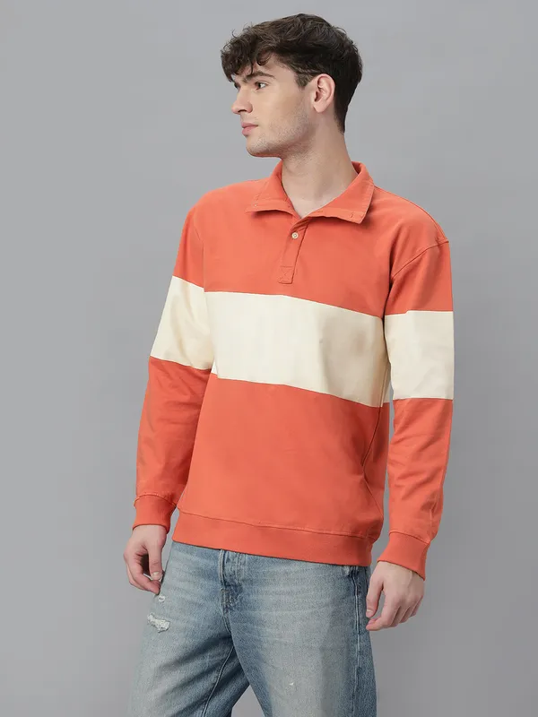 Orange_Cotton_Collar_Neck_Full_Sleeves_Oversized_T-Shirt_For_Unisex