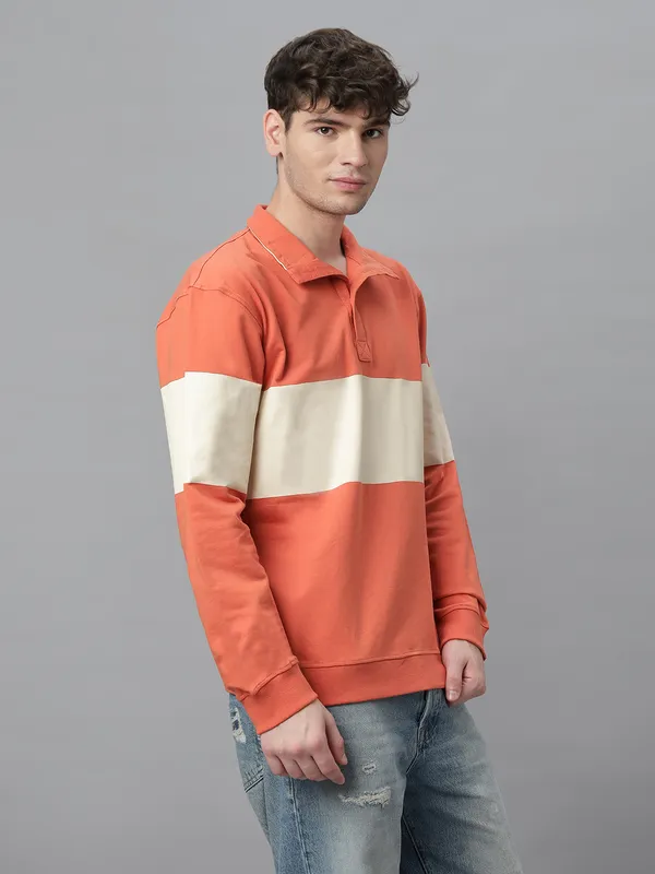 Orange_Cotton_Collar_Neck_Full_Sleeves_Oversized_T-Shirt_For_Unisex