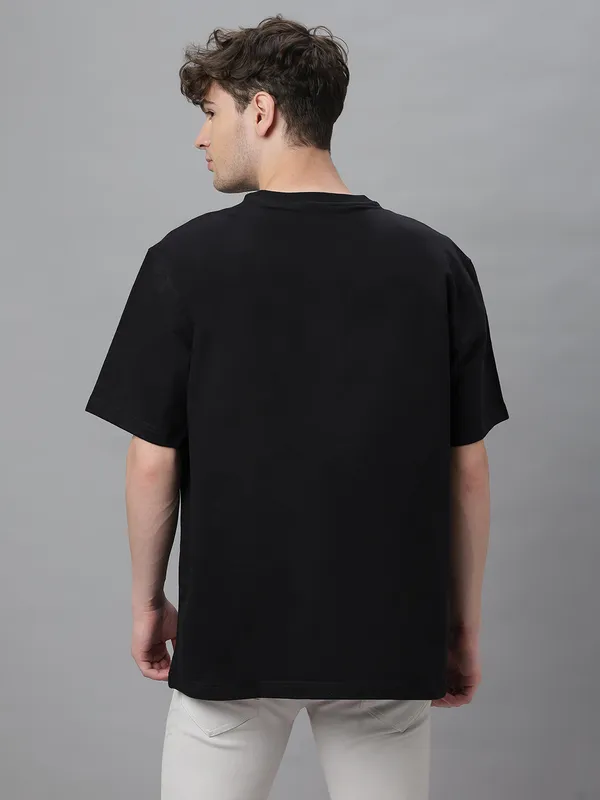 Black_Cotton_Embroidery_Round_Neck_Half_Sleeves_Oversized_T-Shirt_For_Unisex