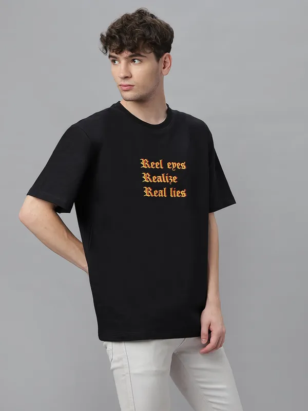 Black_Cotton_Embroidery_Round_Neck_Half_Sleeves_Oversized_T-Shirt_For_Unisex