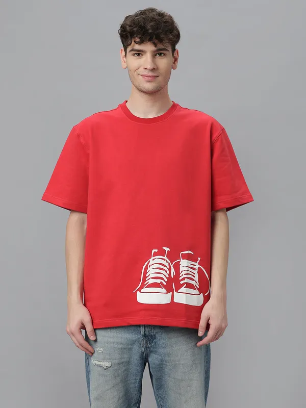 Red_Cotton_Graphic_Puff_Printed_Round_Neck_Full_Sleeves_Oversized_T-Shirt_For_Unisex