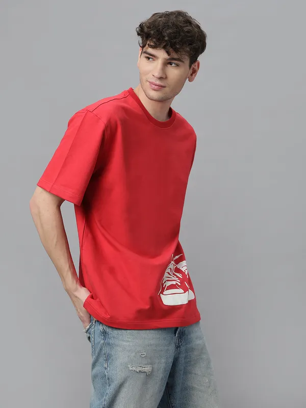 Red_Cotton_Graphic_Puff_Printed_Round_Neck_Full_Sleeves_Oversized_T-Shirt_For_Unisex