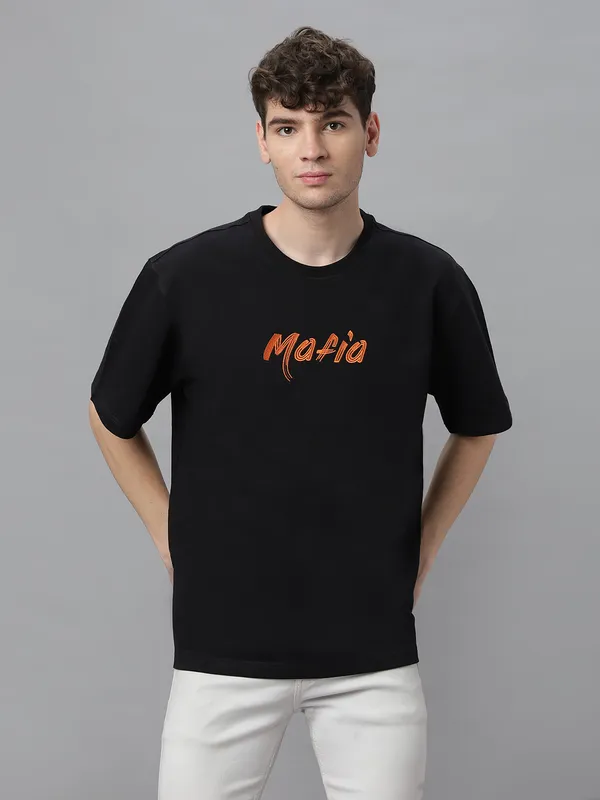 Black_Cotton_Embroidery_Round_Neck_Half_Sleeves_Oversized_T-Shirt_For_Unisex