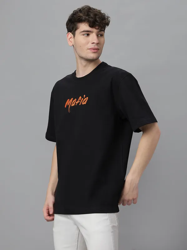 Black_Cotton_Embroidery_Round_Neck_Half_Sleeves_Oversized_T-Shirt_For_Unisex