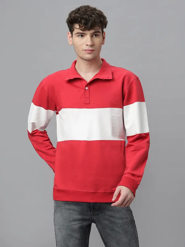 Red_Cotton_Collar_Neck_Full_Sleeves_Oversized_T-Shirt_For_Unisex