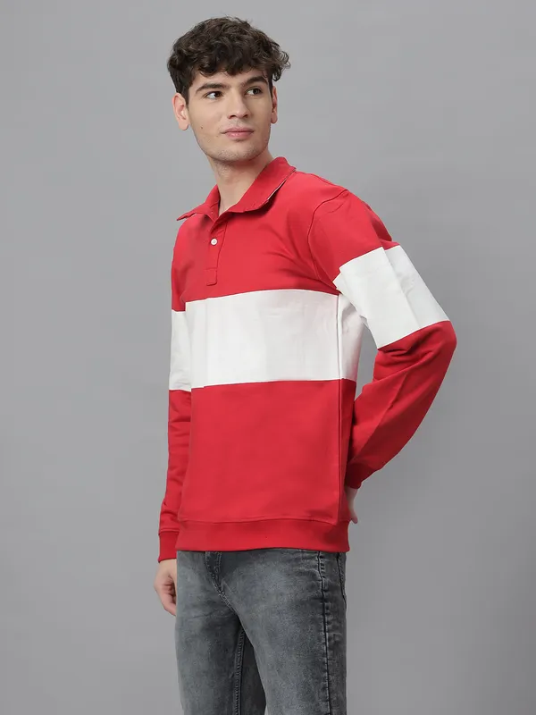 Red_Cotton_Collar_Neck_Full_Sleeves_Oversized_T-Shirt_For_Unisex