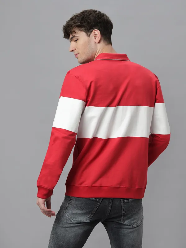 Red_Cotton_Collar_Neck_Full_Sleeves_Oversized_T-Shirt_For_Unisex