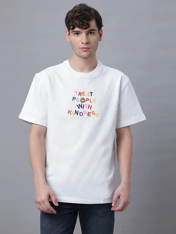 White_Cotton_Embroidery_Round_Neck_Half_Sleeves_Oversized_T-Shirt_For_Unisex