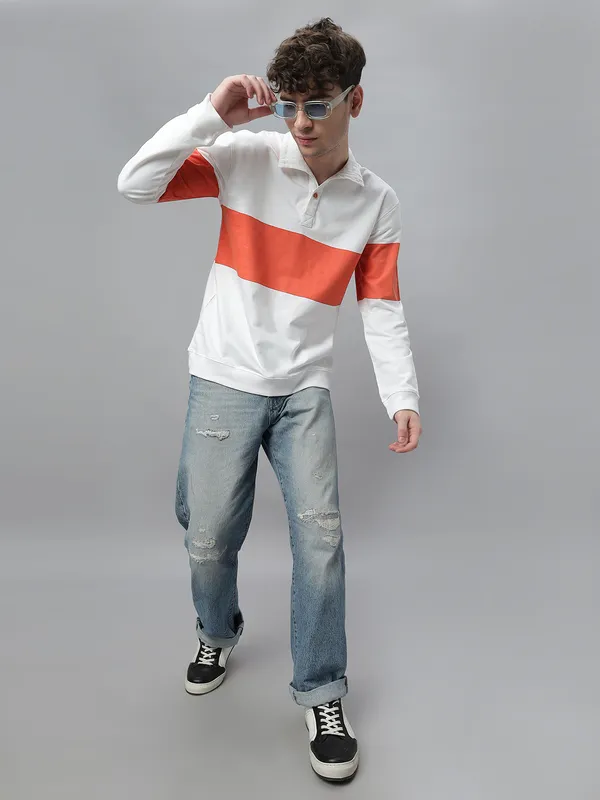 White_Cotton_Collar_Neck_Full_Sleeves_Oversized_T-Shirt_For_Unisex