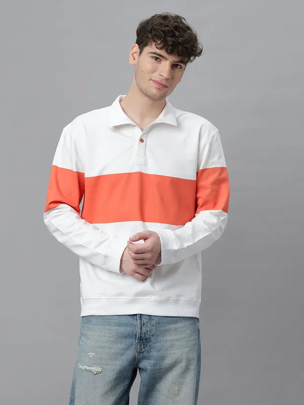 White_Cotton_Collar_Neck_Full_Sleeves_Oversized_T-Shirt_For_Unisex