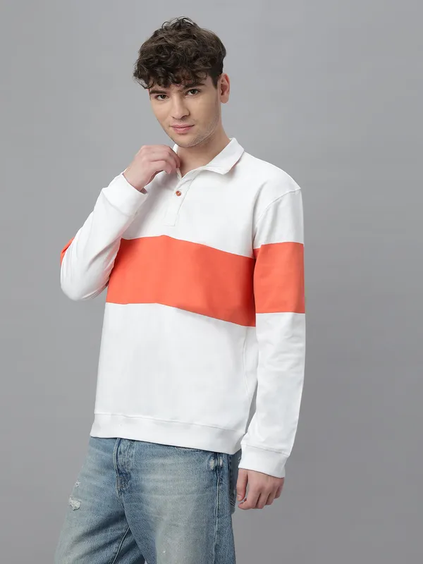 White_Cotton_Collar_Neck_Full_Sleeves_Oversized_T-Shirt_For_Unisex