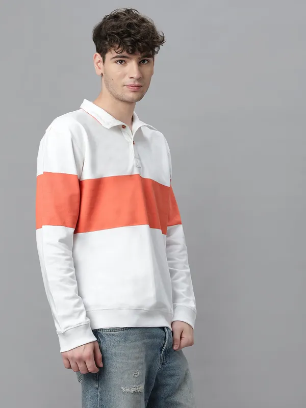 White_Cotton_Collar_Neck_Full_Sleeves_Oversized_T-Shirt_For_Unisex