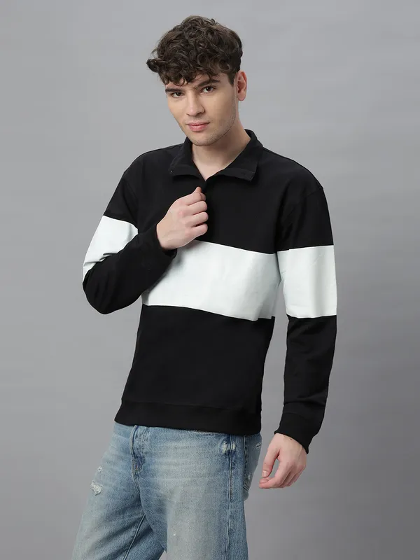 Black_Cotton_Collar_Neck_Full_Sleeves_Oversized_T-Shirt_For_Unisex