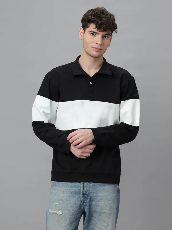 Black_Cotton_Collar_Neck_Full_Sleeves_Oversized_T-Shirt_For_Unisex