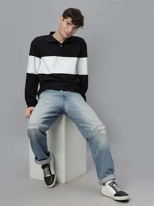 Black_Cotton_Collar_Neck_Full_Sleeves_Oversized_T-Shirt_For_Unisex
