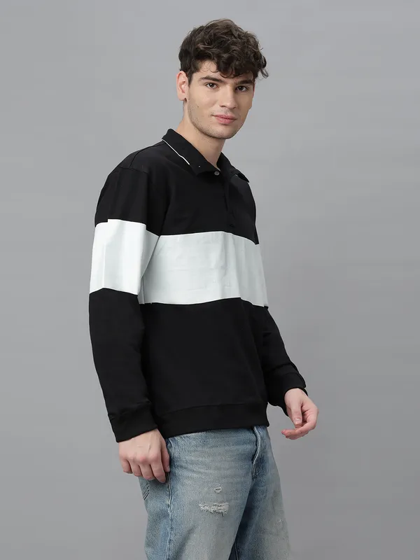 Black_Cotton_Collar_Neck_Full_Sleeves_Oversized_T-Shirt_For_Unisex