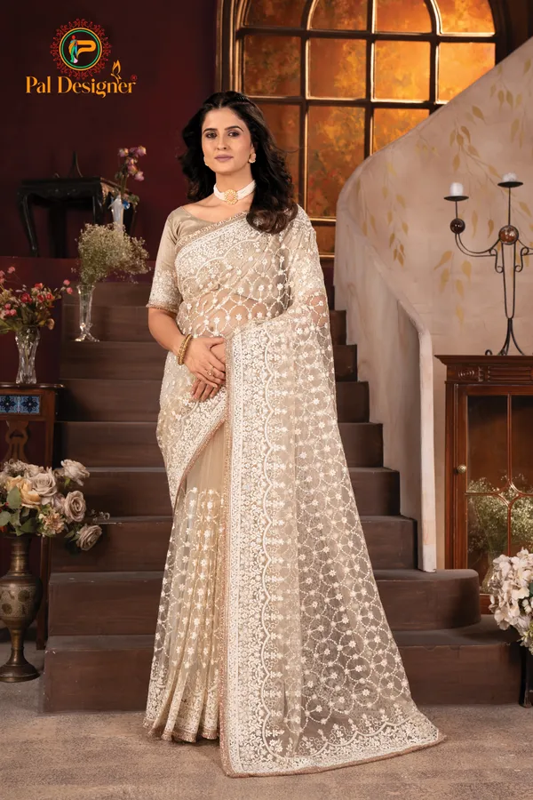 Cream_Preimium_&_Elegant_Georgette_Saree_For_Women