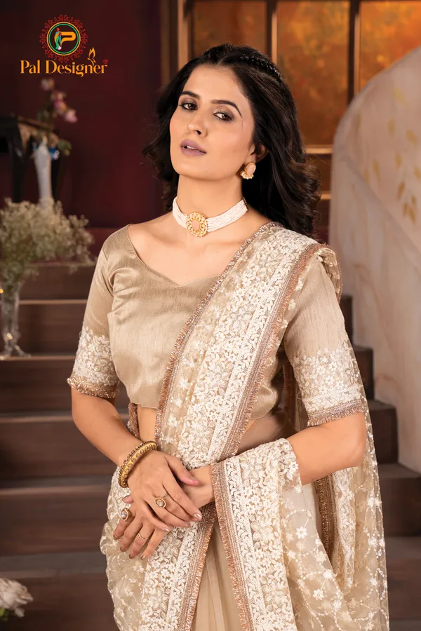 Cream_Preimium_&_Elegant_Georgette_Saree_For_Women