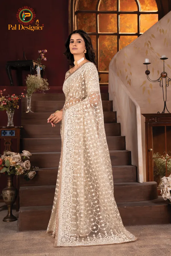 Cream_Preimium_&_Elegant_Georgette_Saree_For_Women