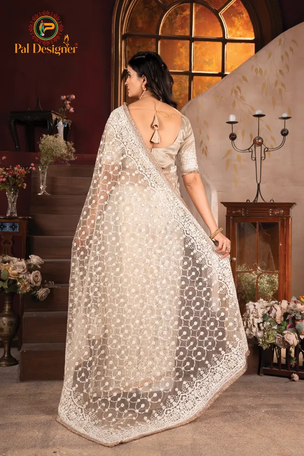 Cream_Preimium_&_Elegant_Georgette_Saree_For_Women