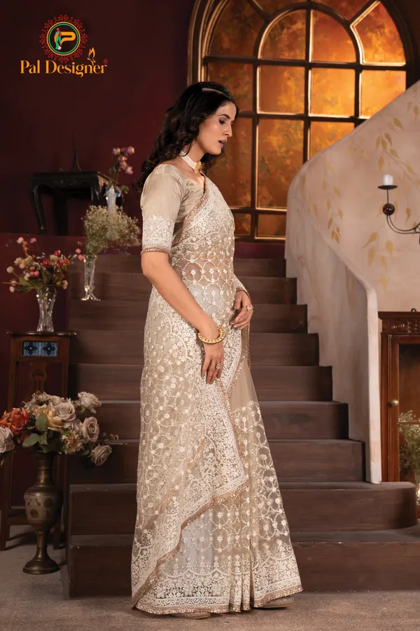 Cream_Preimium_&_Elegant_Georgette_Saree_For_Women