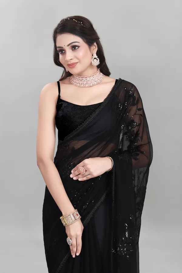 Black_And_Red_Preimium_&_Elegant_Chiffon_Shimmer_Saree_With_Blouse_For_Women_(Pack_Of_2)