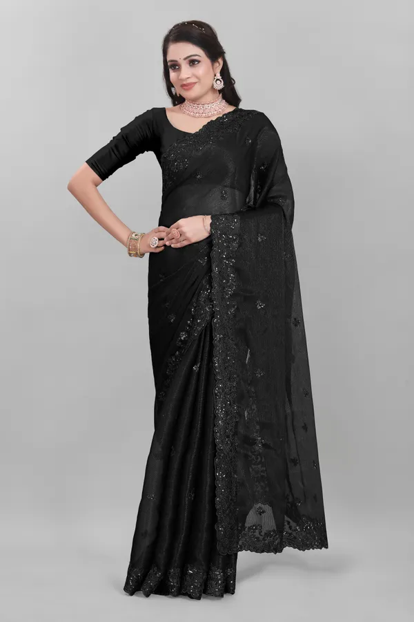 Black_Preimium_&_Elegant_Chiffon_Shimmer_Saree_With_Blouse_For_Women