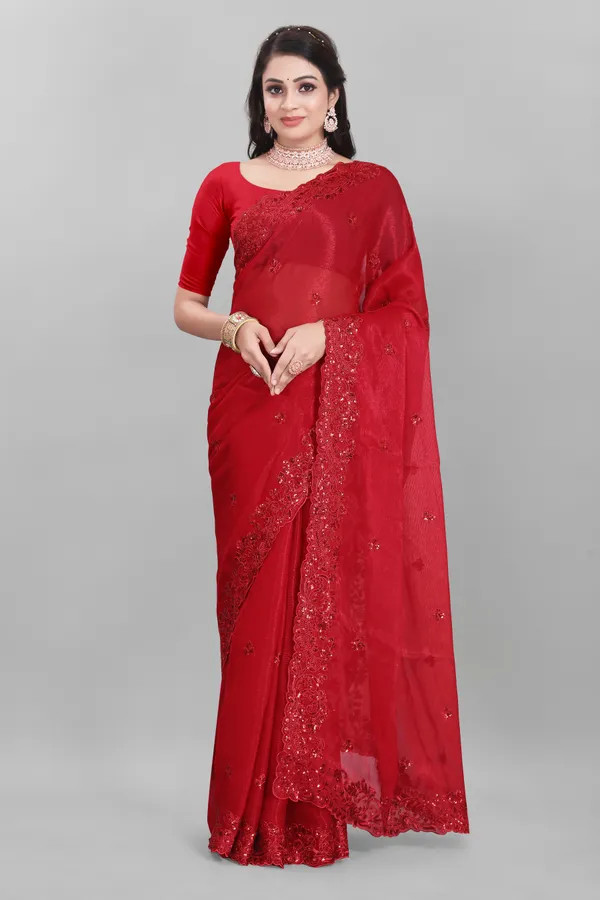 Black_And_Red_Preimium_&_Elegant_Chiffon_Shimmer_Saree_With_Blouse_For_Women_(Pack_Of_2)