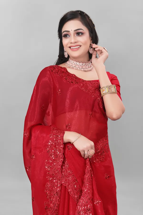 Black_And_Red_Preimium_&_Elegant_Chiffon_Shimmer_Saree_With_Blouse_For_Women_(Pack_Of_2)
