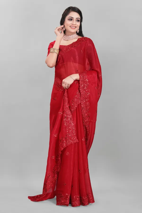 Black_And_Red_Preimium_&_Elegant_Chiffon_Shimmer_Saree_With_Blouse_For_Women_(Pack_Of_2)