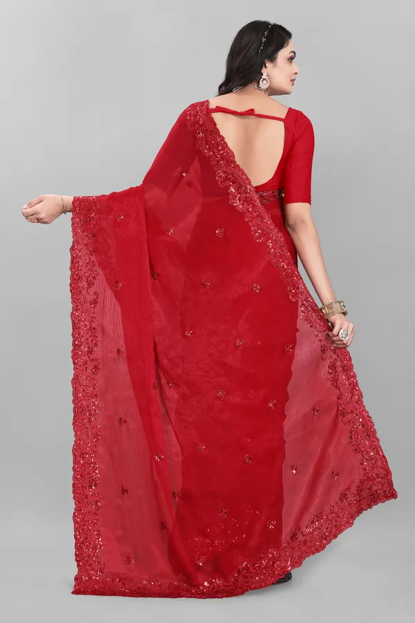 Black_And_Red_Preimium_&_Elegant_Chiffon_Shimmer_Saree_With_Blouse_For_Women_(Pack_Of_2)