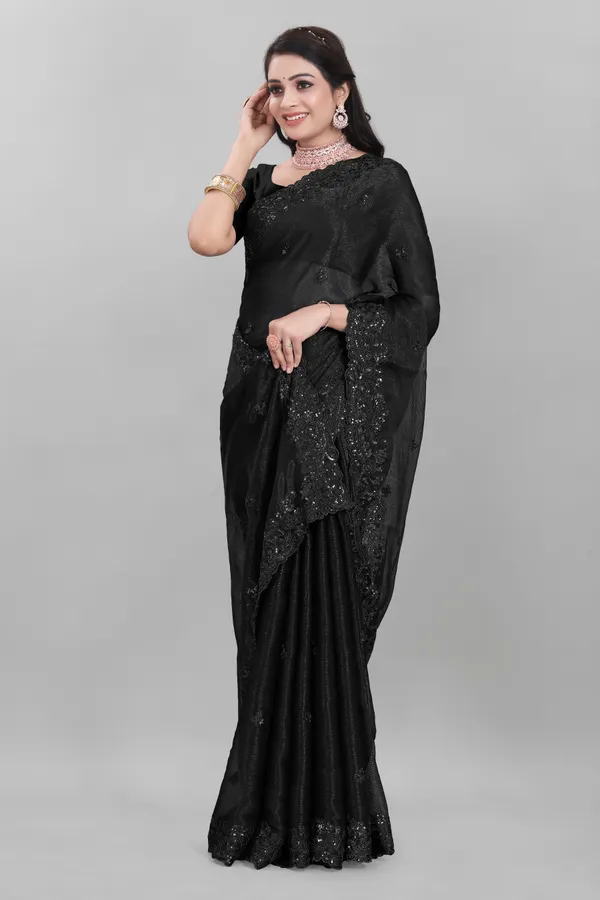Black_Preimium_&_Elegant_Chiffon_Shimmer_Saree_With_Blouse_For_Women