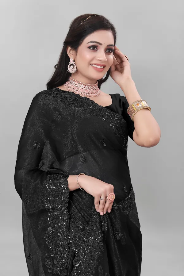Black_Preimium_&_Elegant_Chiffon_Shimmer_Saree_With_Blouse_For_Women