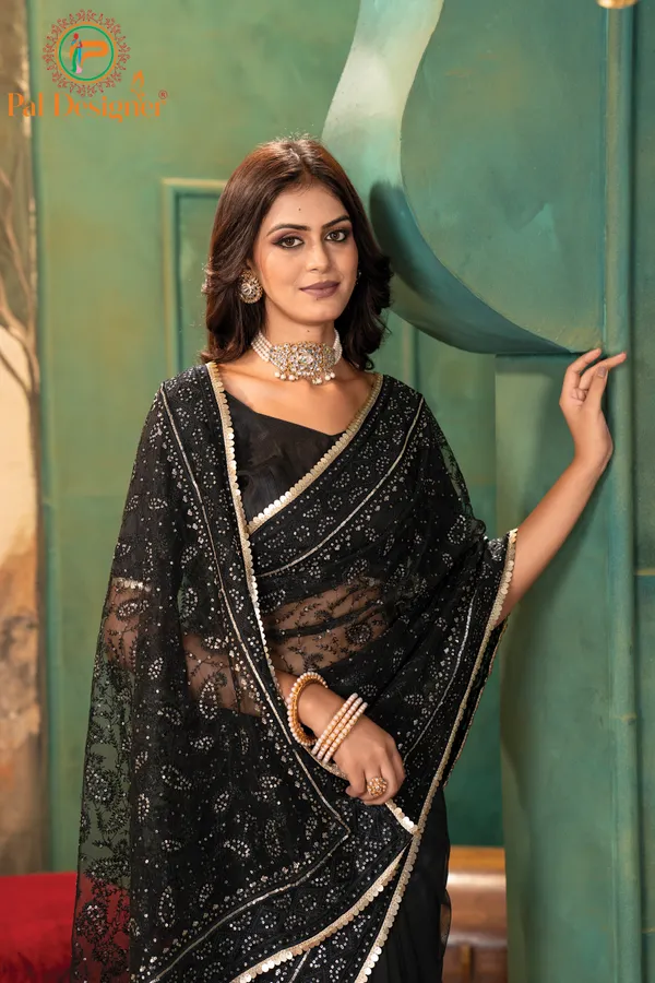 Black_Preimium_&_Elegant_Georgette_Saree_With_Un-Stitched_Blouse_For_Women