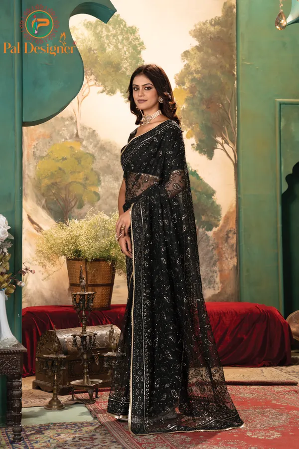 Black_Preimium_&_Elegant_Georgette_Saree_With_Un-Stitched_Blouse_For_Women