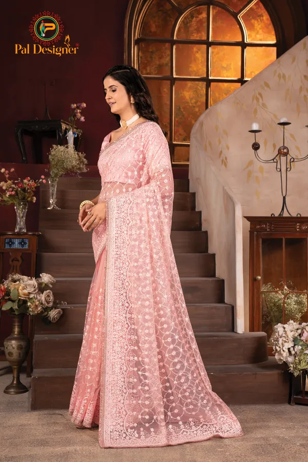 Peach_Preimium_&_Elegant_Georgette_Saree_With_Blouse_For_Women