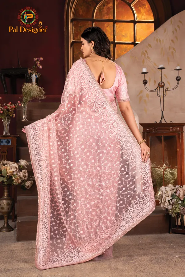 Peach_Preimium_&_Elegant_Georgette_Saree_With_Blouse_For_Women