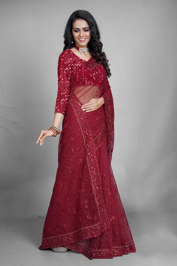 Red_Preimium_&_Elegant_Net_Saree_For_Women