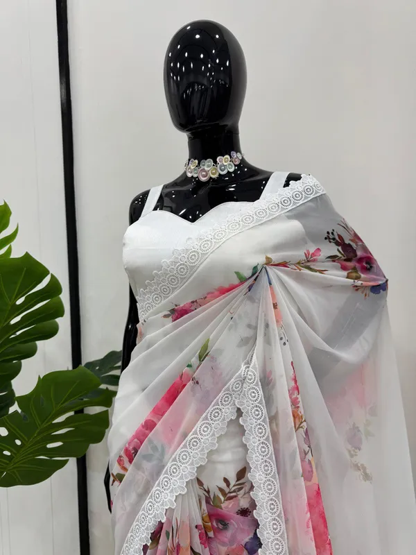White_Preimium_&_Elegant_Georgette_Saree_For_Women