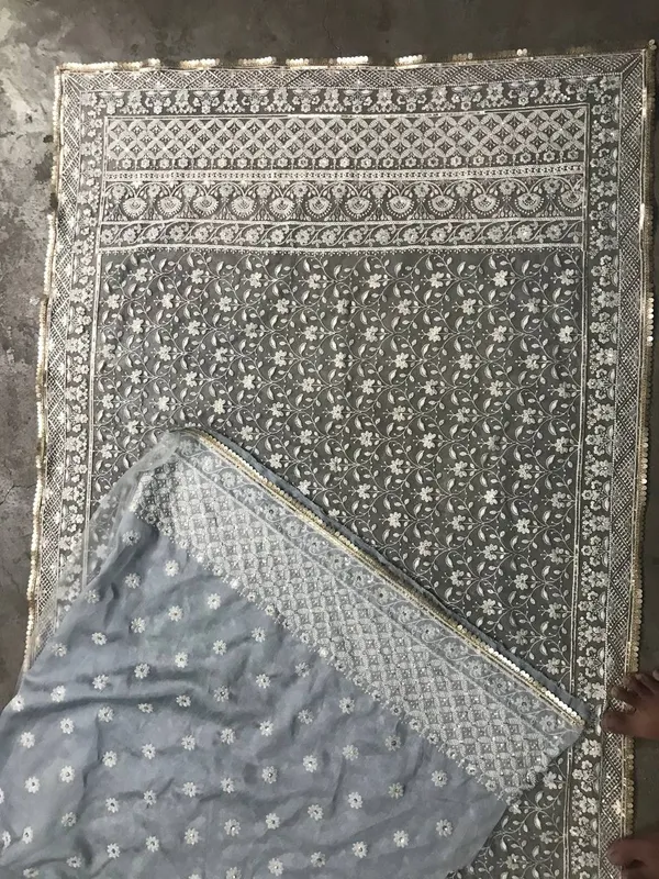 Grey_Preimium_&_Elegant_Net_Chikan_Embroidered_Saree_For_Women