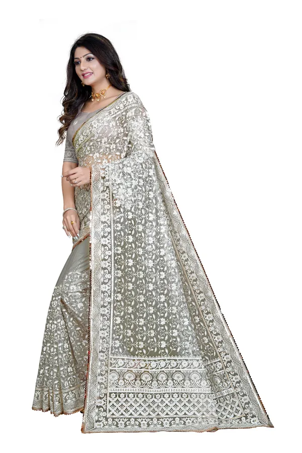 Grey_Preimium_&_Elegant_Net_Chikan_Embroidered_Saree_For_Women