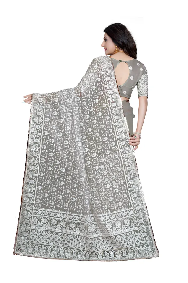 Grey_Preimium_&_Elegant_Net_Chikan_Embroidered_Saree_For_Women