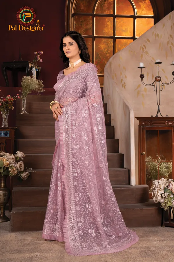 Pink_Preimium_&_Elegant_Net_Saree_Saree_With_Un-Stitched_Blouse_For_Women