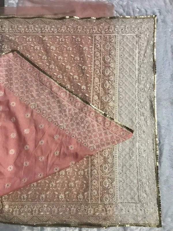 Peach_Preimium_&_Elegant_Net_Saree_With_Un-Stitched_Blouse_For_Women