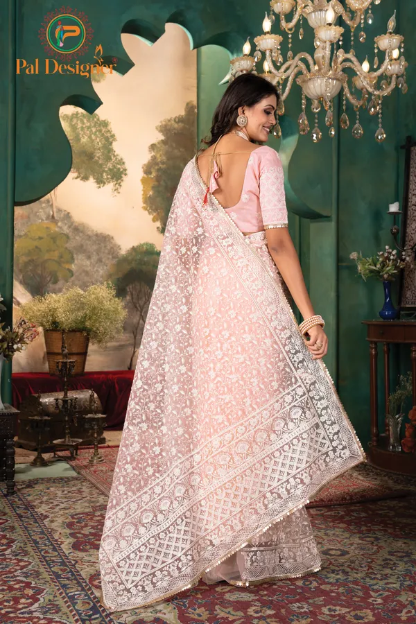 Peach_Preimium_&_Elegant_Net_Saree_With_Un-Stitched_Blouse_For_Women