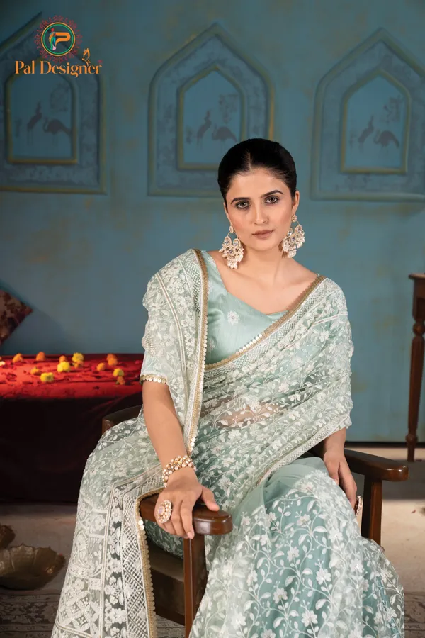 Mehndi_Preimium_&_Elegant_Net_Saree_With_Blouse_For_Women